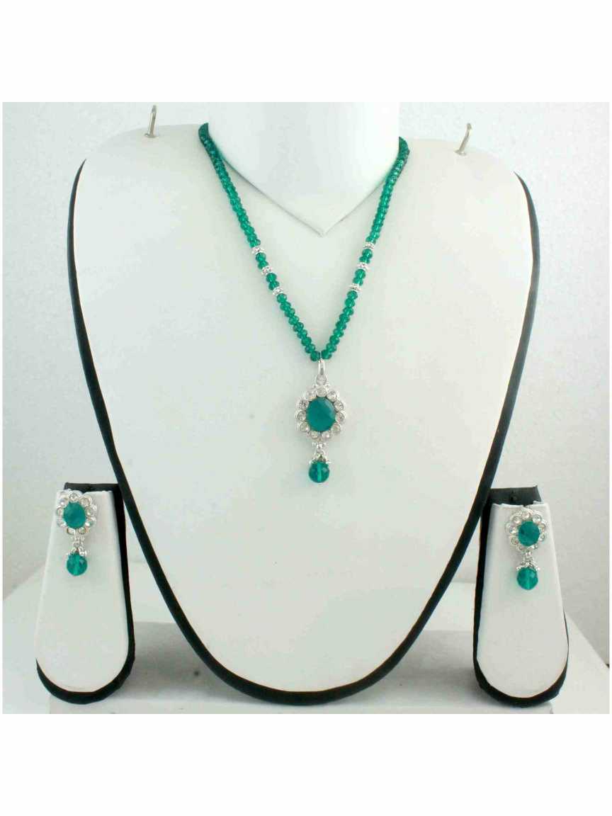 LONG NECKLACE SET WITH PENDANT in CHECKERED POLKI Style | Design - 10944