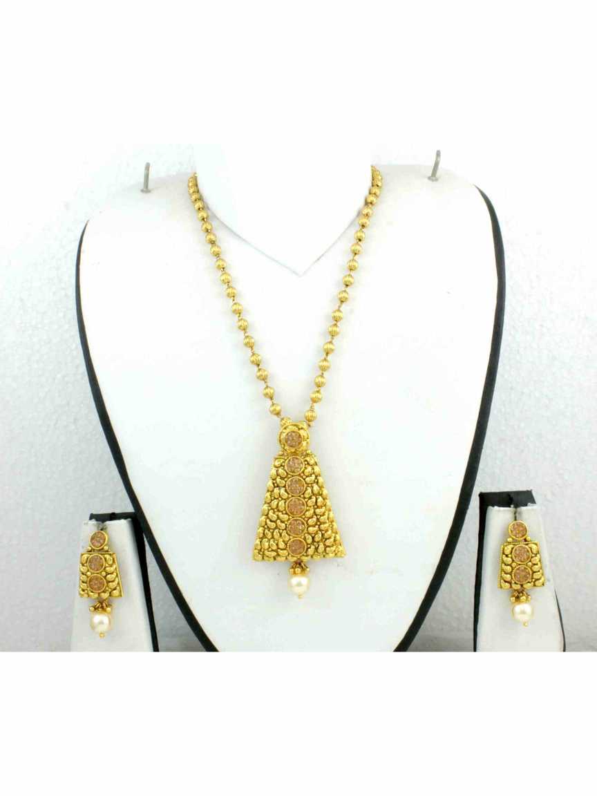 LONG NECKLACE SET WITH PENDANT in CHECKERED POLKI Style | Design - 12261
