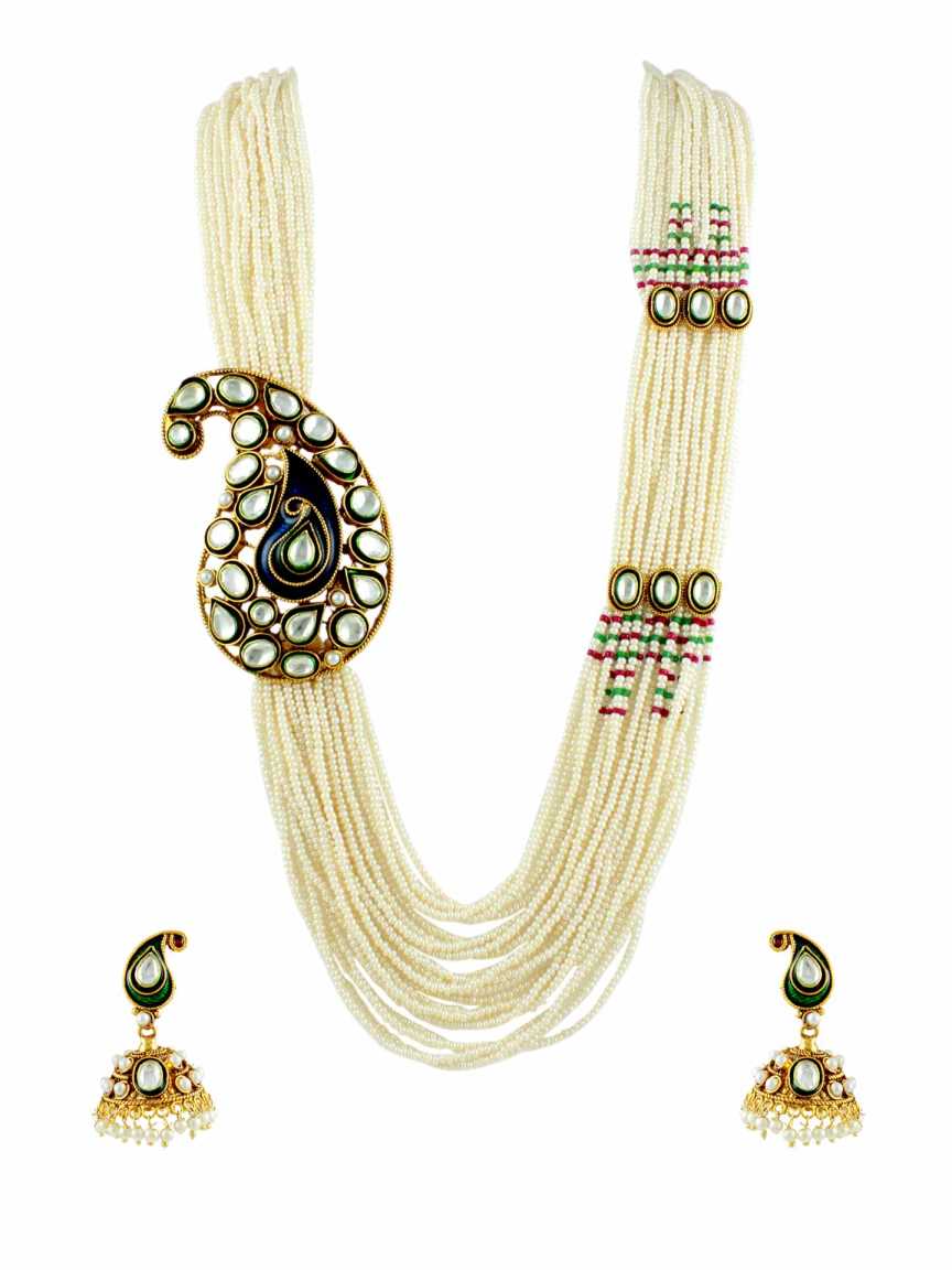 LONG NECKLACE SET WITH PENDANT in JADAU KUNDAN Style | Design - 10674