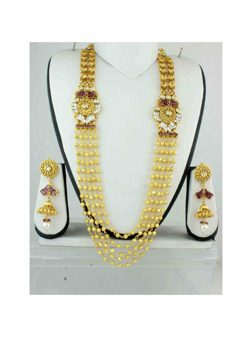 LONG NECKLACE SET WITH PENDANT in JADAU KUNDAN Style | Design - 11249