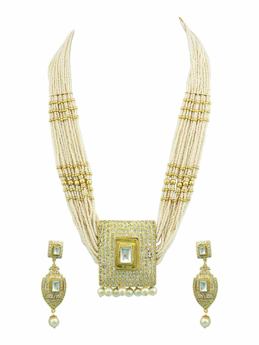 LONG NECKLACE SET WITH PENDANT in JADAU KUNDAN Style | Design - 13679