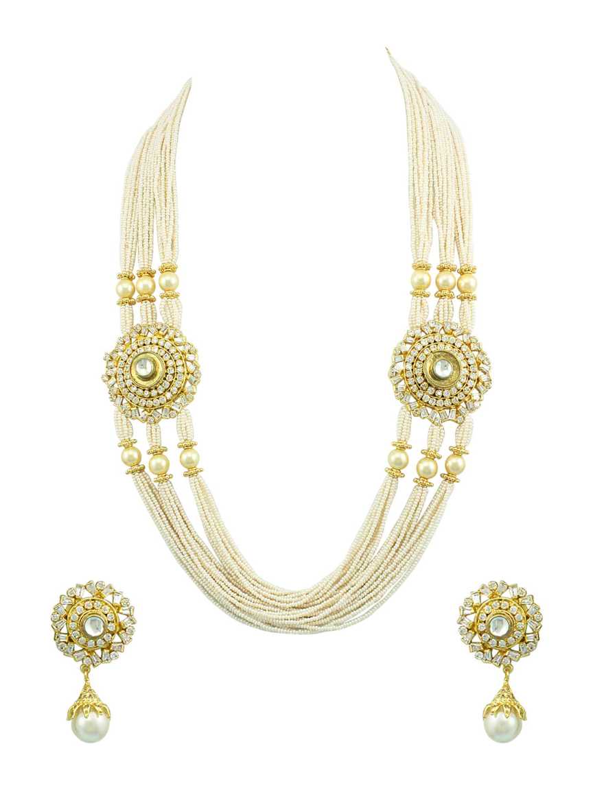 LONG NECKLACE SET WITH PENDANT in JADAU KUNDAN Style | Design - 13680