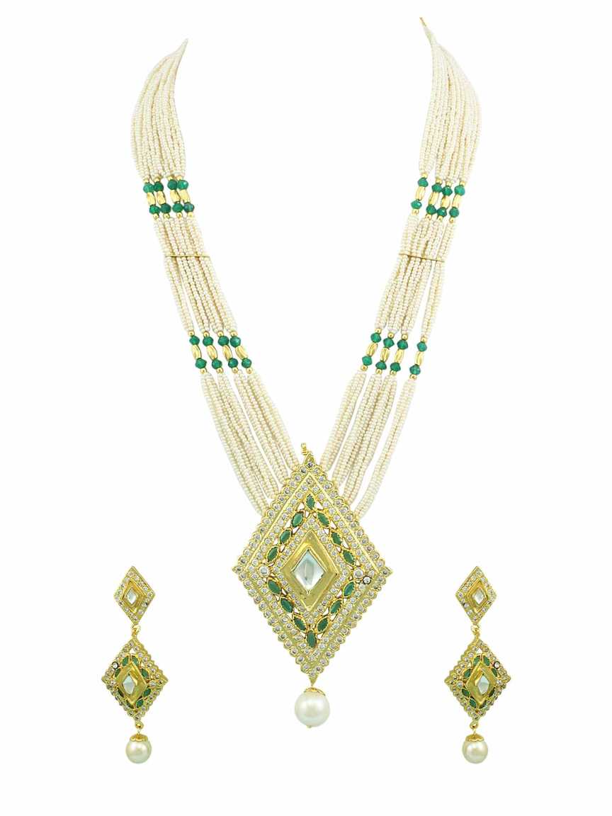 LONG NECKLACE SET WITH PENDANT in JADAU KUNDAN Style | Design - 13682