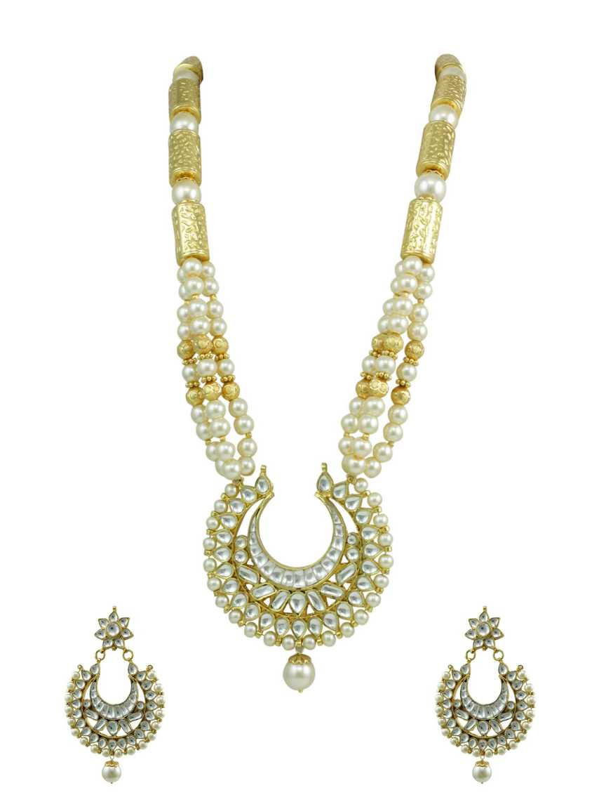 LONG NECKLACE SET WITH PENDANT in JADAU KUNDAN Style | Design - 13936