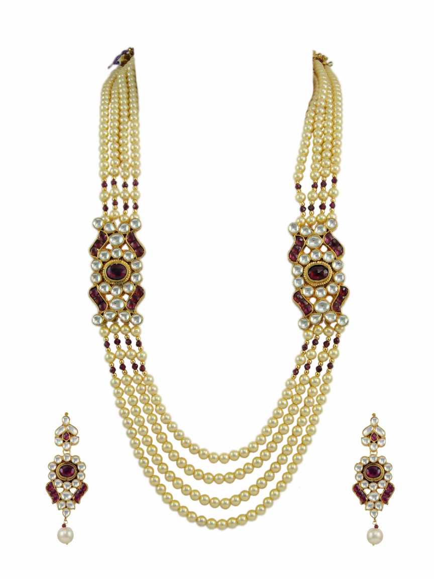 LONG NECKLACE SET WITH PENDANT in JADAU KUNDAN Style | Design - 14564