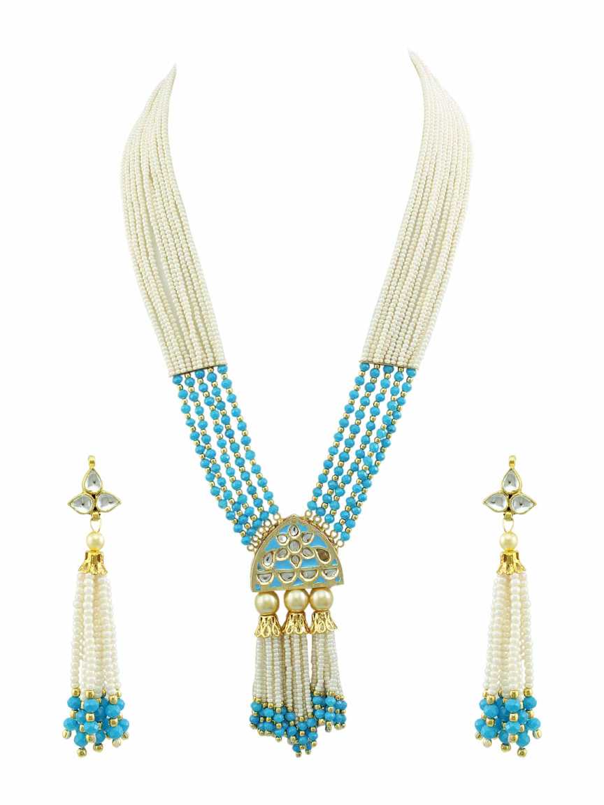 LONG NECKLACE SET WITH PENDANT in JADAU KUNDAN Style | Design - 15978
