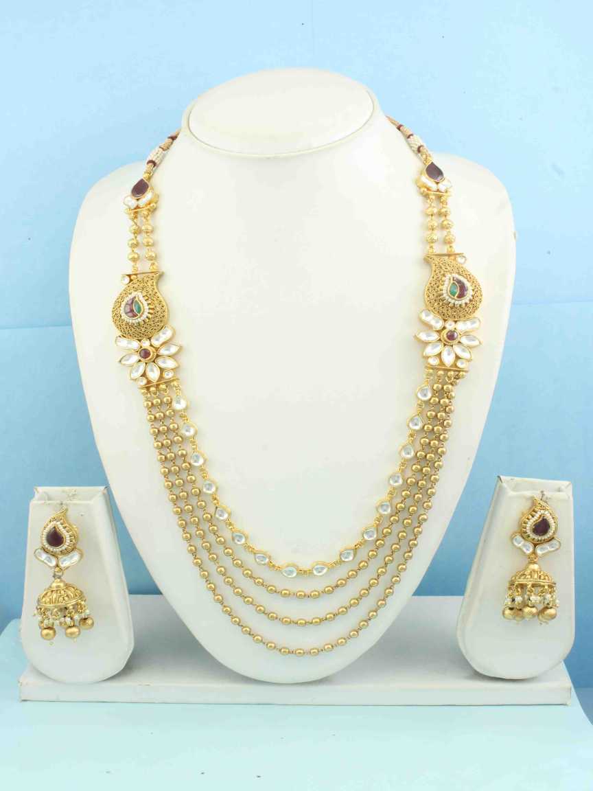 LONG NECKLACE SET WITH PENDANT in JADAU KUNDAN Style | Design - 16354