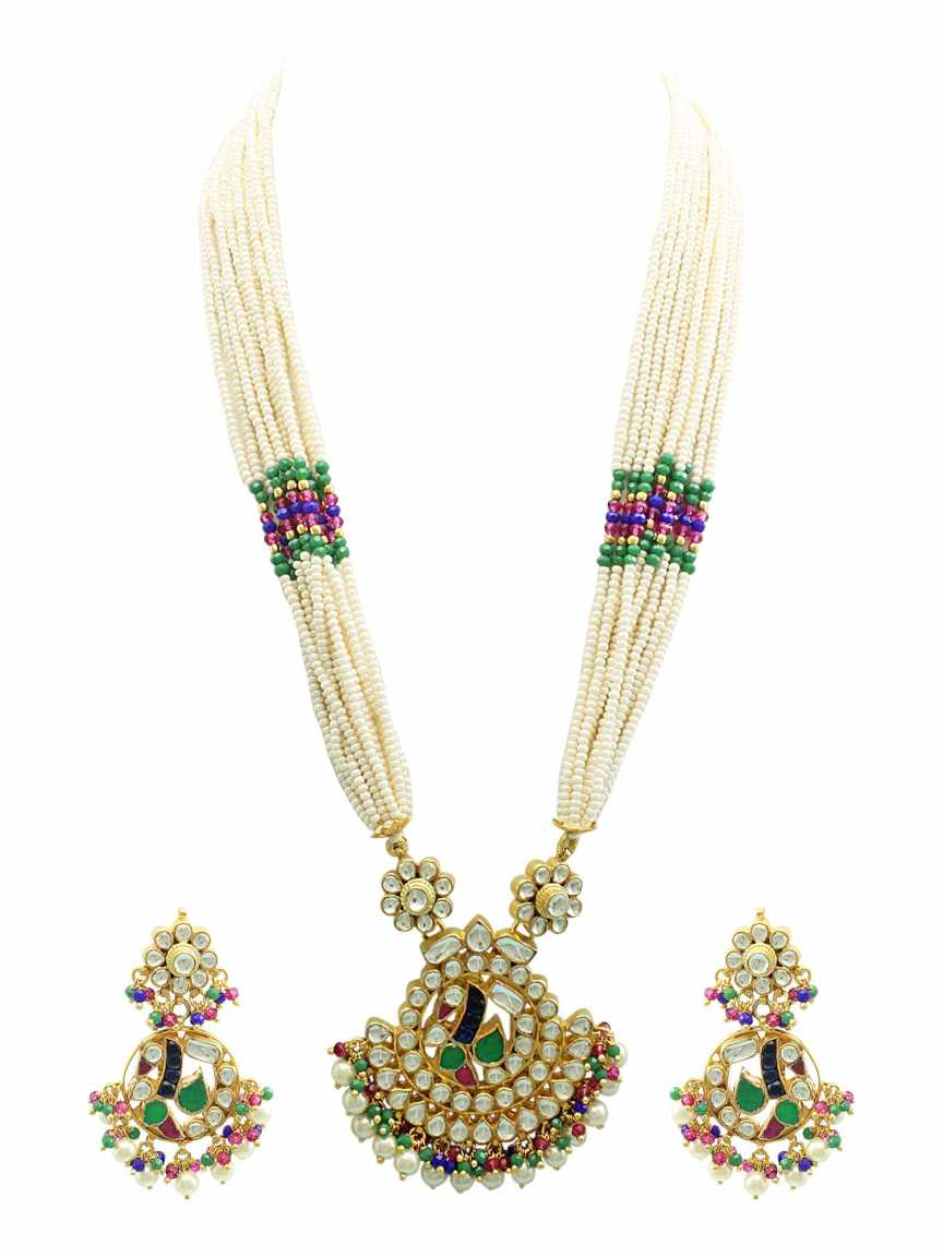 LONG NECKLACE SET WITH PENDANT in JADAU KUNDAN Style | Design - 17316