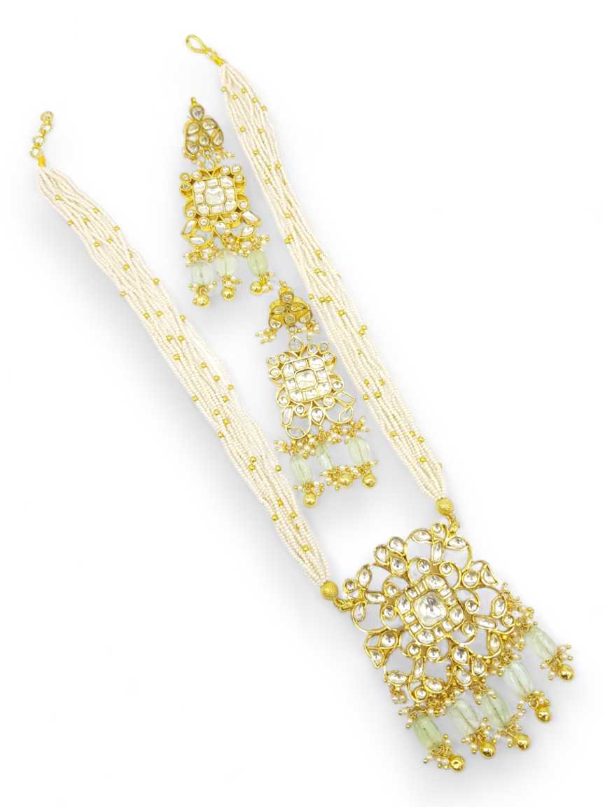 LONG NECKLACE SET WITH PENDANT IN JADAU KUNDAN STYLE | DESIGN - 20187