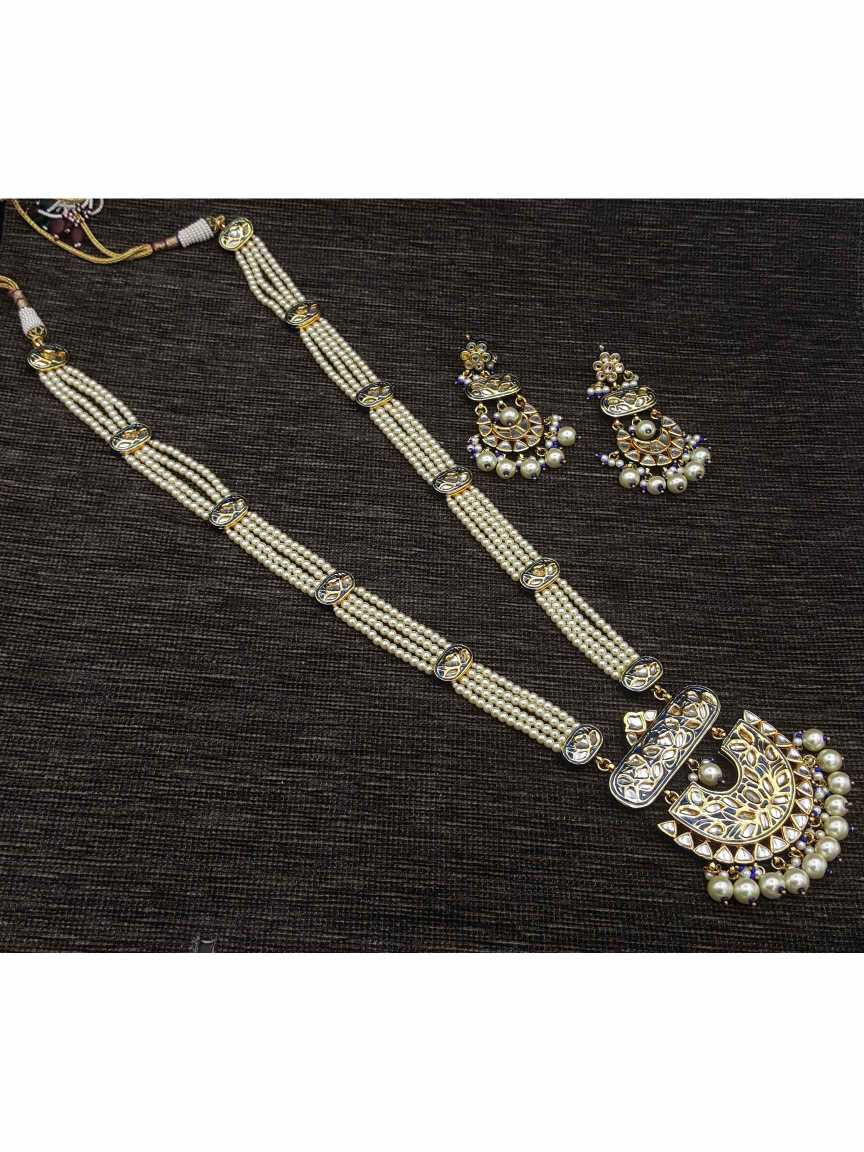 LONG NECKLACE SET WITH PENDANT in JADAU KUNDAN Style | Design - 20206