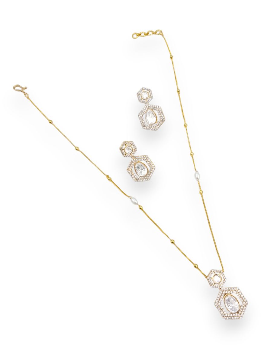 LONG NECKLACE SET WITH PENDANT IN JADAU KUNDAN STYLE | DESIGN - 22986