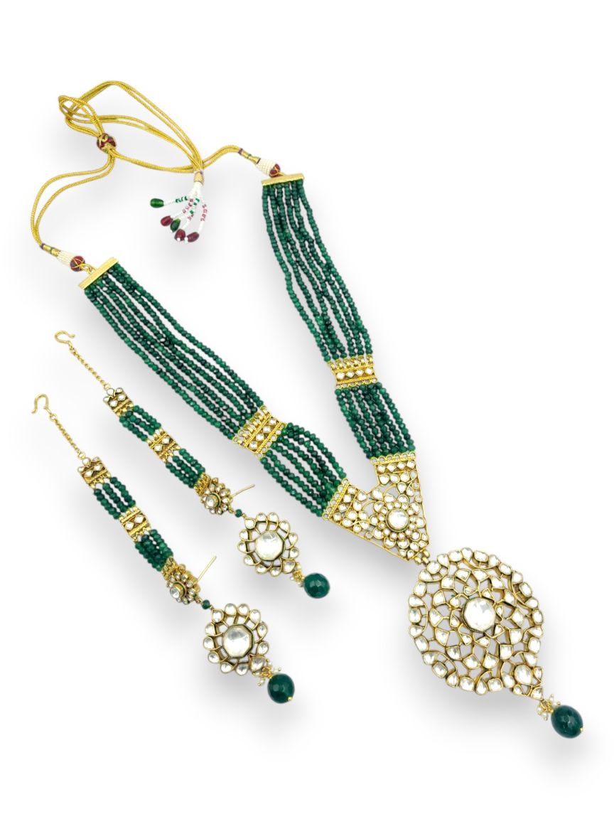 LONG NECKLACE SET WITH PENDANT IN JADAU KUNDAN STYLE | DESIGN - 24040