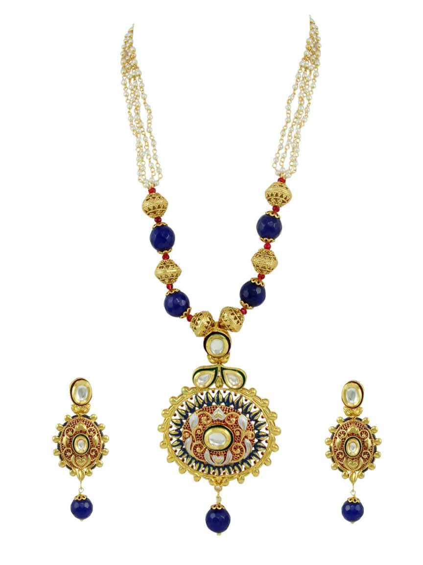 LONG NECKLACE SET WITH PENDANT in MEENAKARI Style | Design - 10910