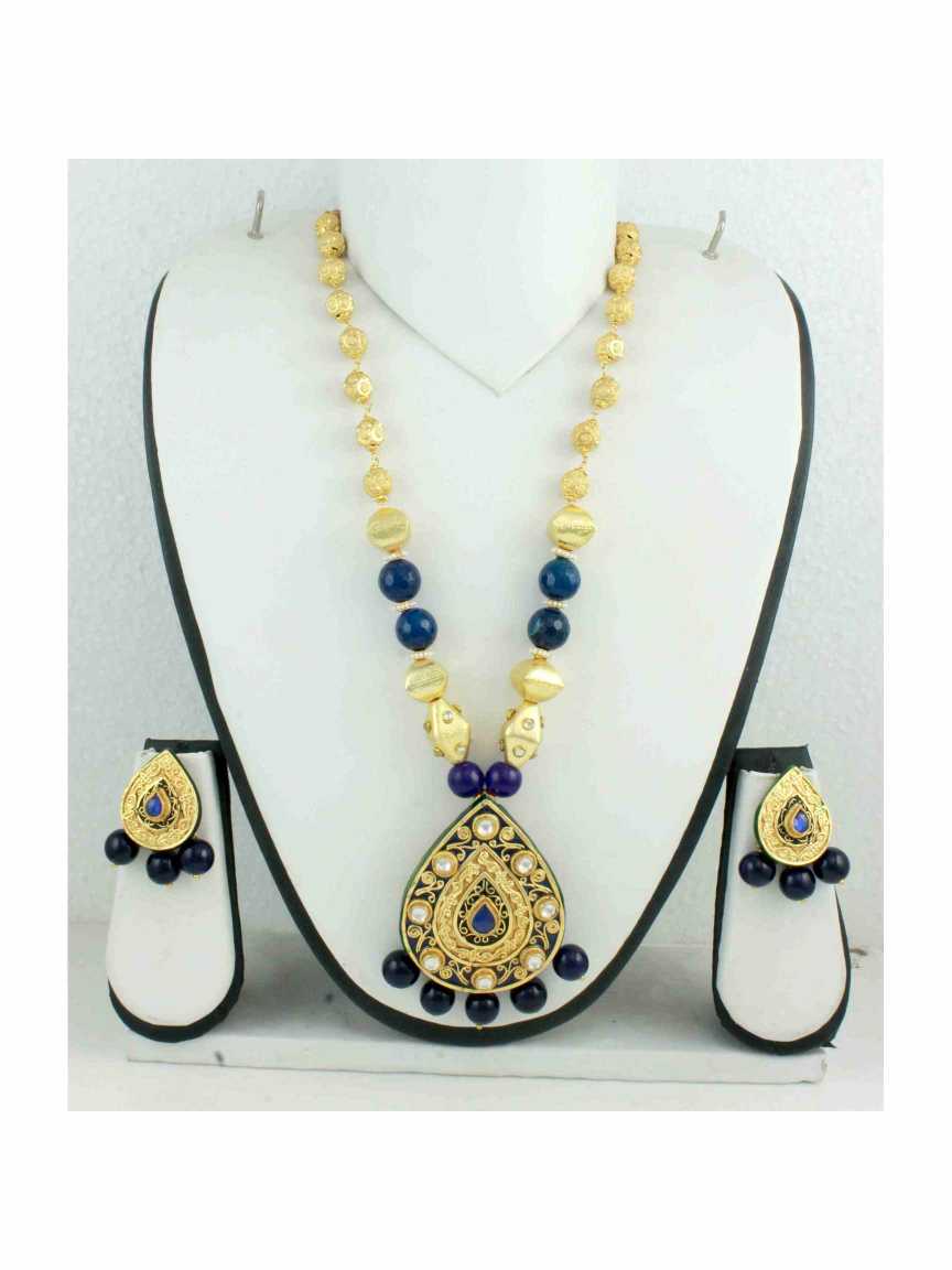 LONG NECKLACE SET WITH PENDANT in MEENAKARI Style | Design - 10916