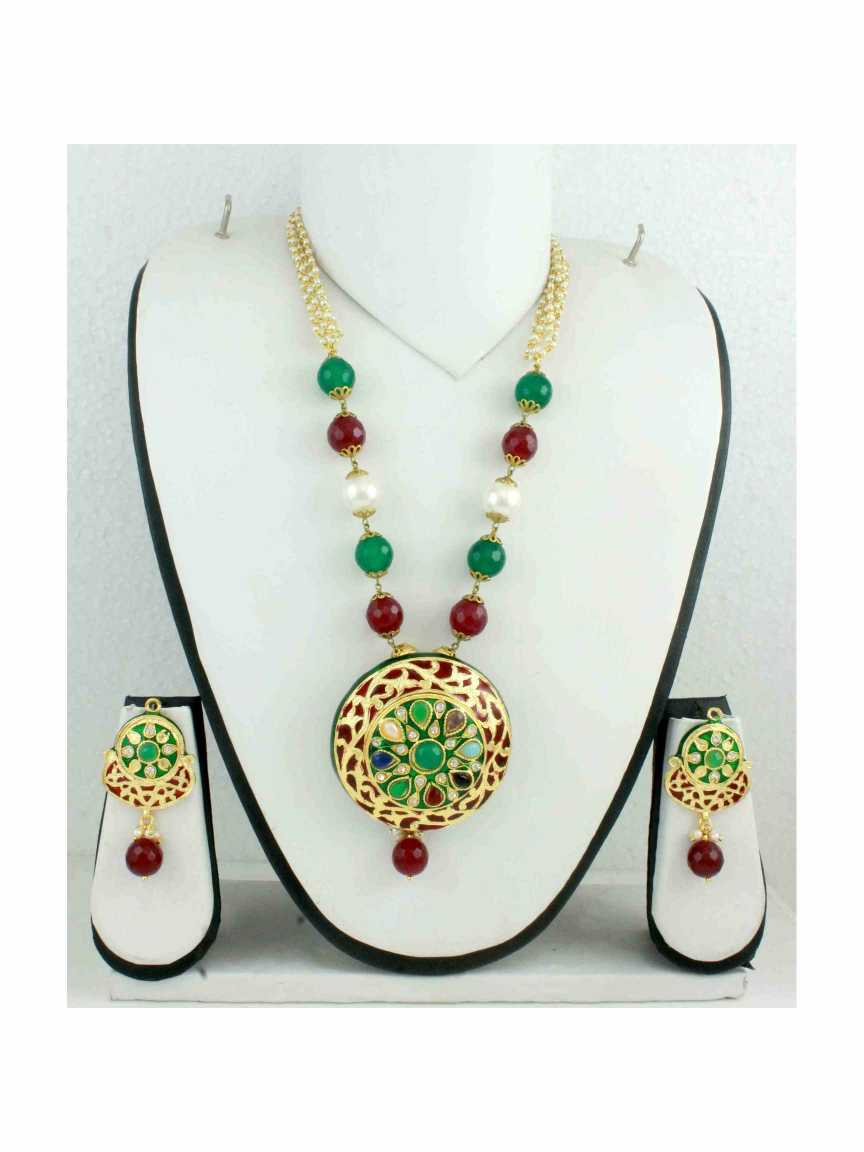 LONG NECKLACE SET WITH PENDANT in MEENAKARI Style | Design - 10917