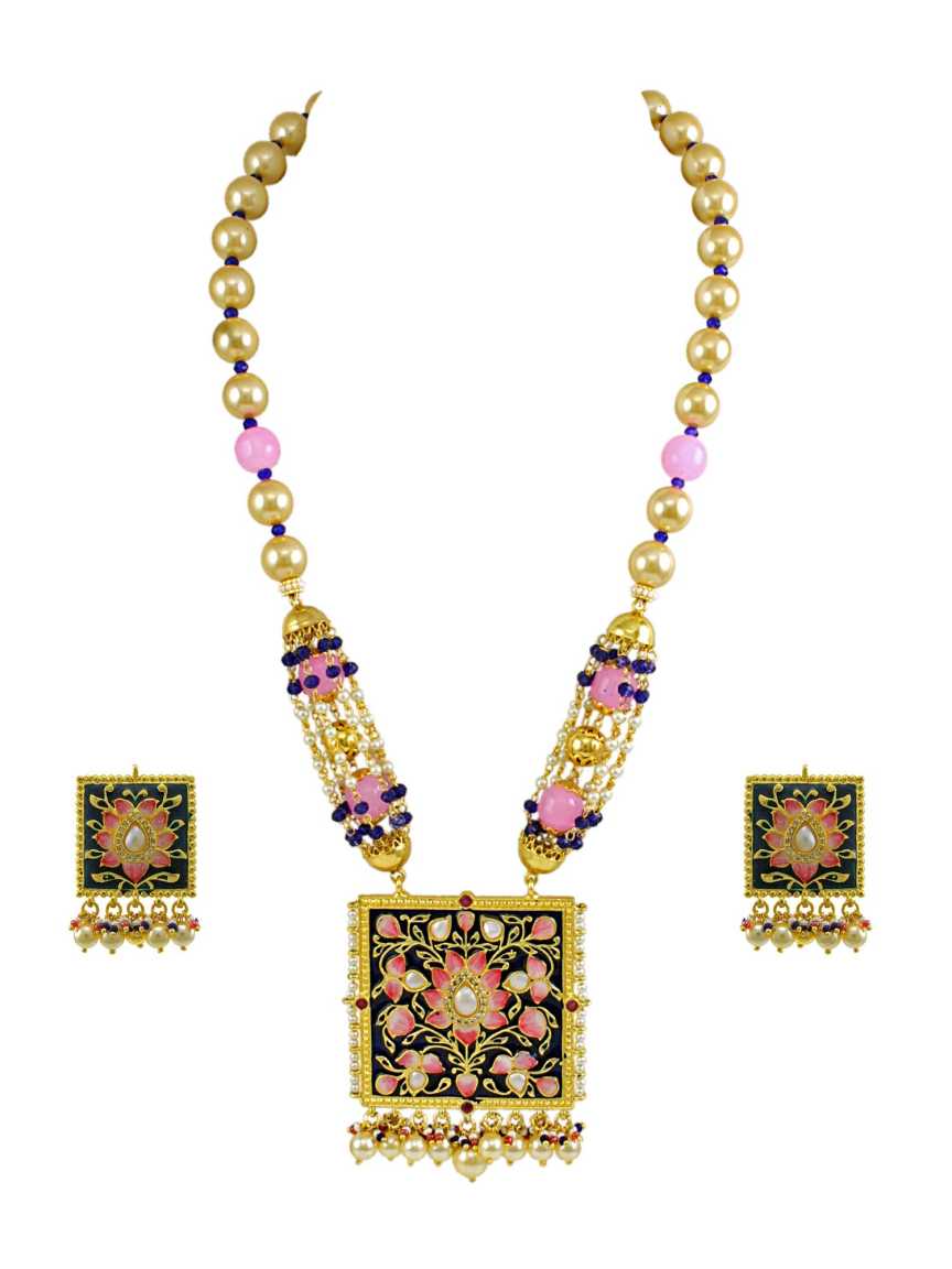 LONG NECKLACE SET WITH PENDANT in MEENAKARI Style | Design - 15062