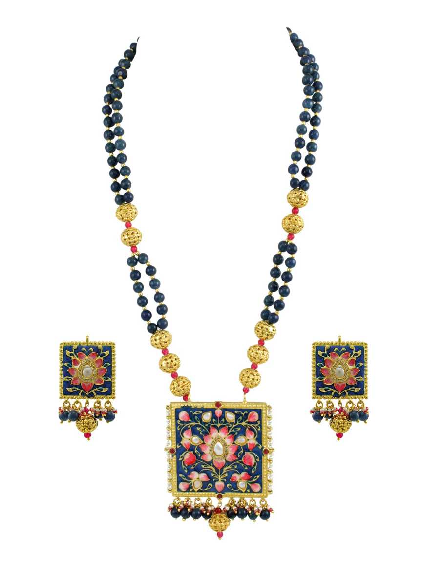 LONG NECKLACE SET WITH PENDANT in MEENAKARI Style | Design - 15063