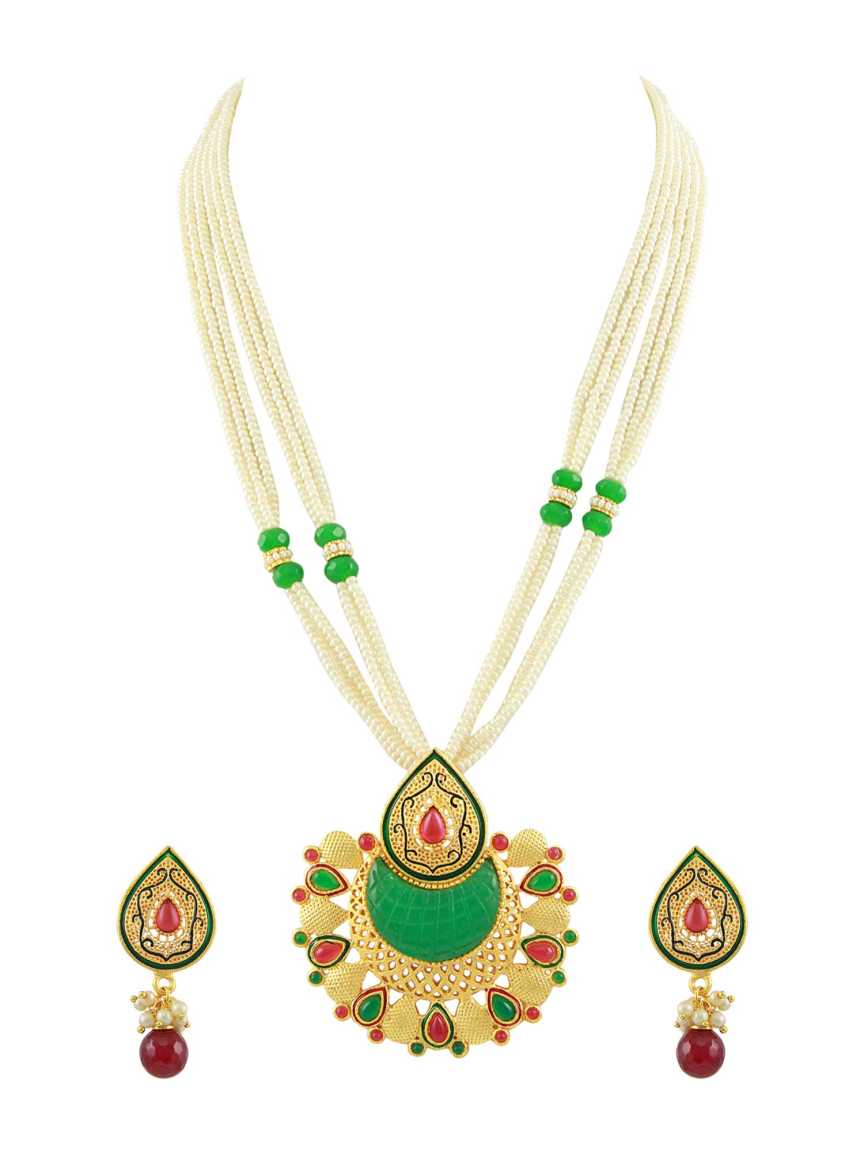 LONG NECKLACE SET WITH PENDANT in TRADITIONAL RAJWADI Style | Design - 15524