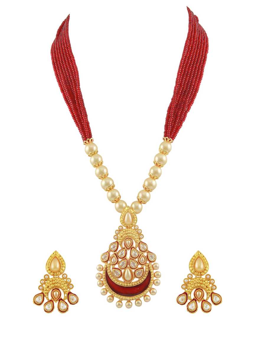 LONG NECKLACE SET WITH PENDANT in TRADITIONAL RAJWADI Style | Design - 15525