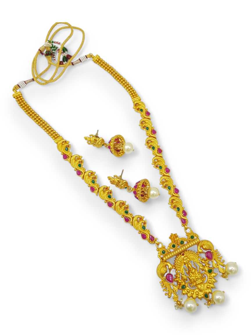 LONG NECKLACE SET WITH PENDANT in SOUTH INDIAN Style | Design - 17281