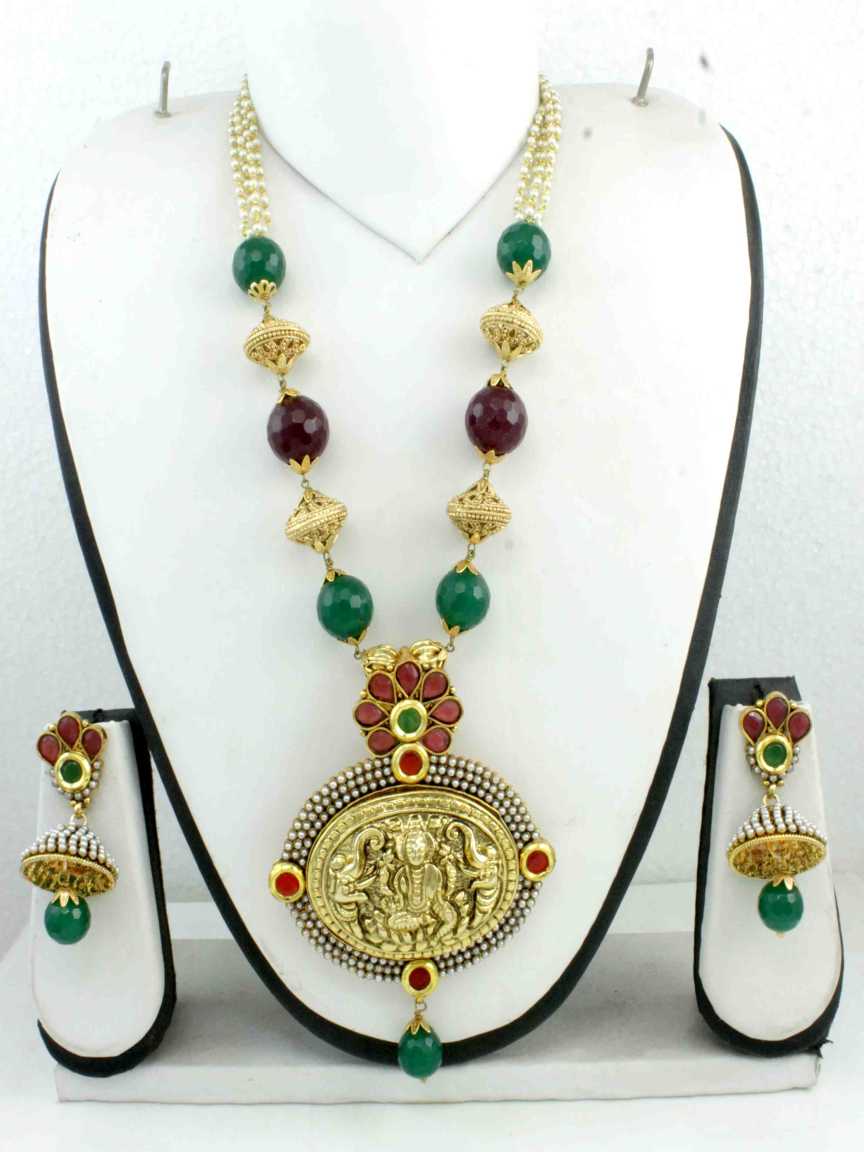 LONG NECKLACE SET WITH PENDANT in TEMPLE Style | Design - 10855