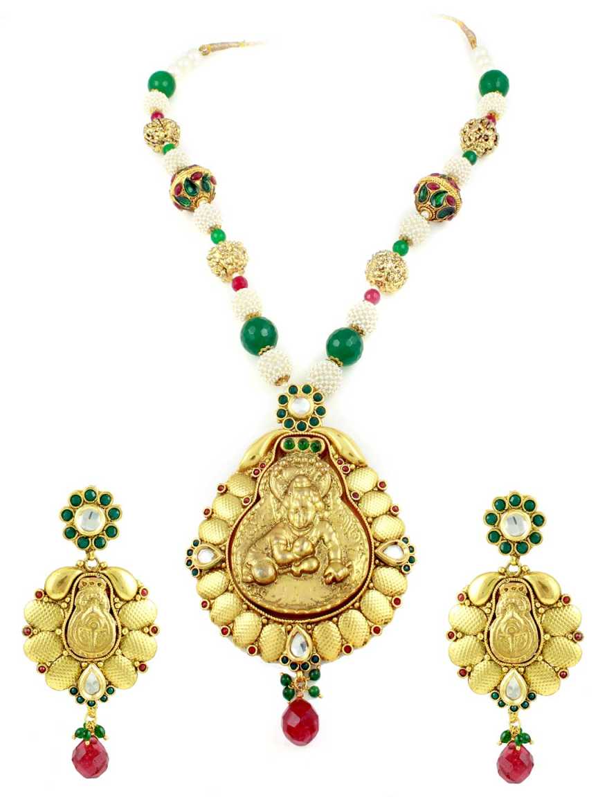 LONG NECKLACE SET WITH PENDANT in TEMPLE Style | Design - 10856