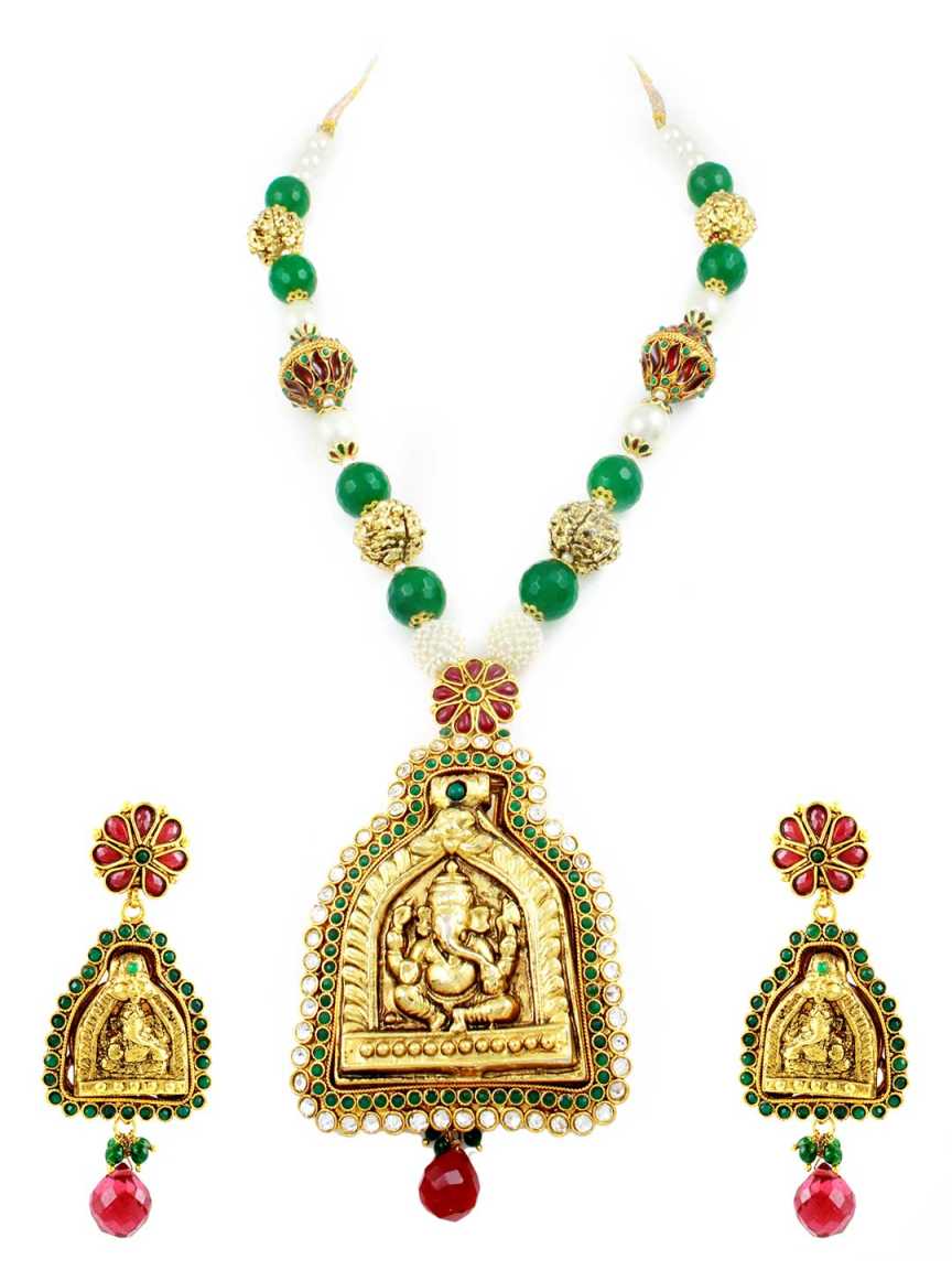 LONG NECKLACE SET WITH PENDANT in TEMPLE Style | Design - 10859