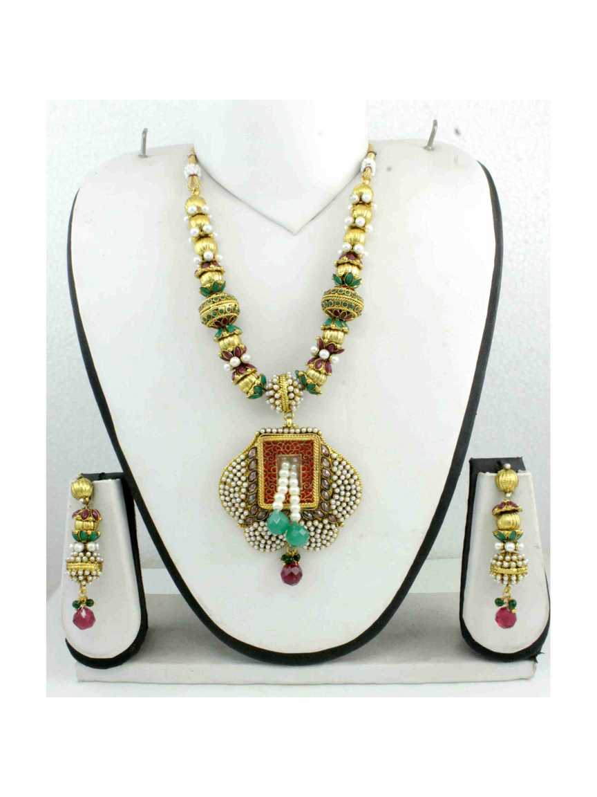 LONG NECKLACE SET WITH PENDANT in TEMPLE Style | Design - 10865