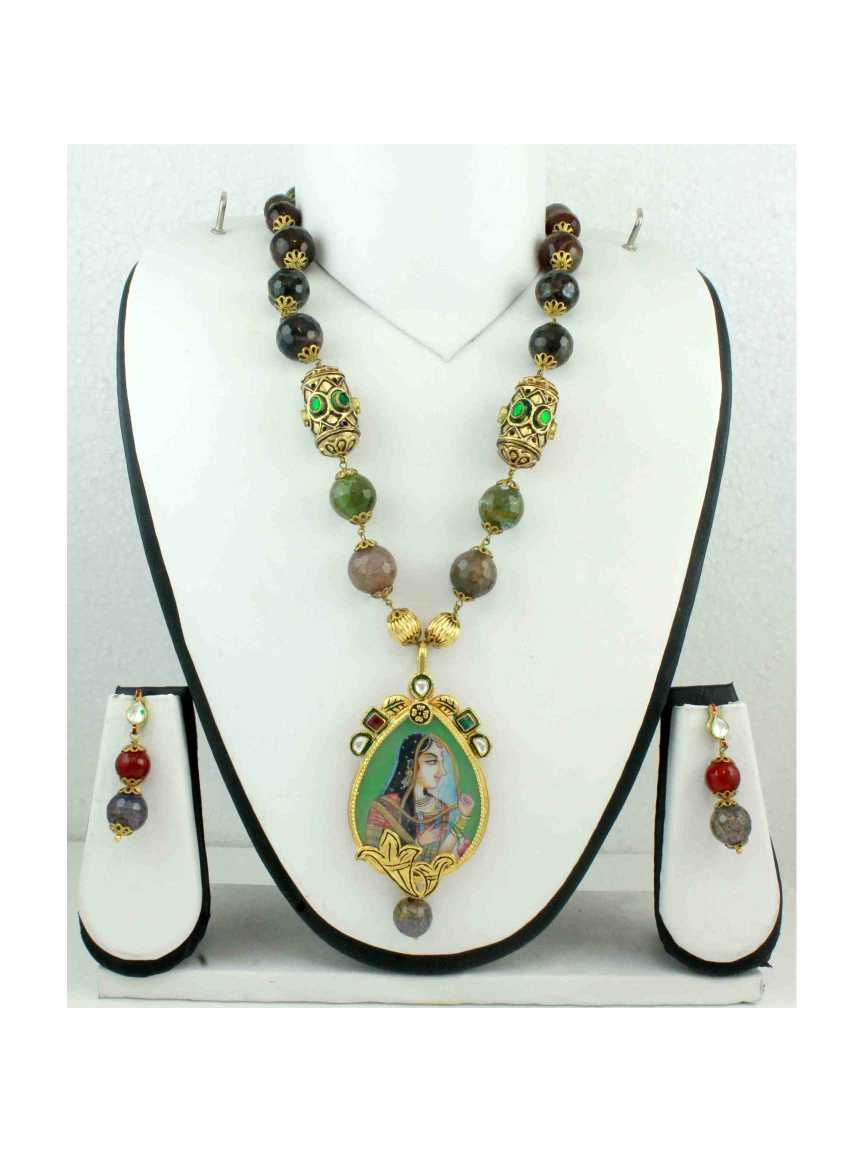 LONG NECKLACE SET WITH PENDANT in TEMPLE Style | Design - 10895