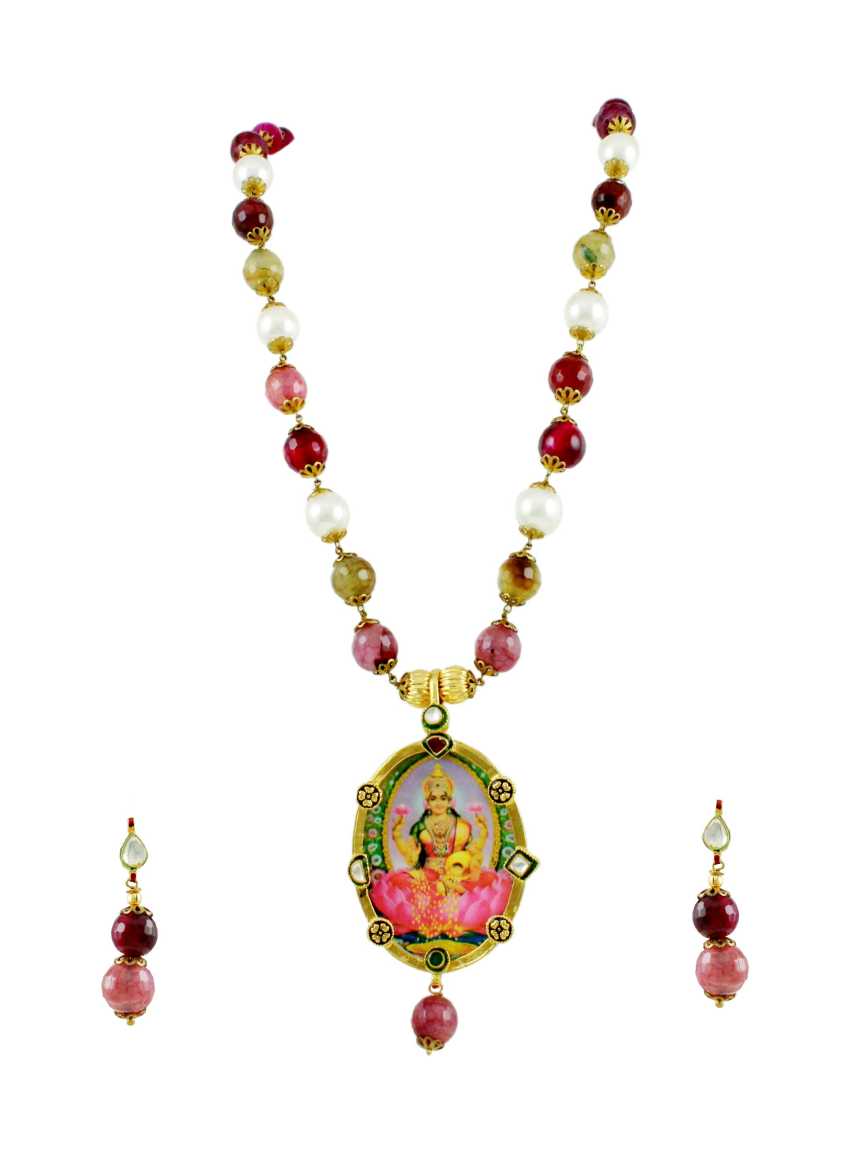 LONG NECKLACE SET WITH PENDANT in TEMPLE Style | Design - 10896