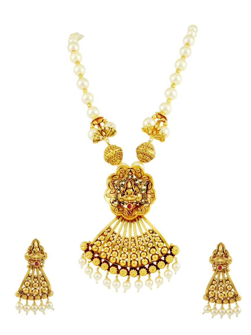 LONG NECKLACE SET WITH PENDANT in TEMPLE Style | Design - 10899