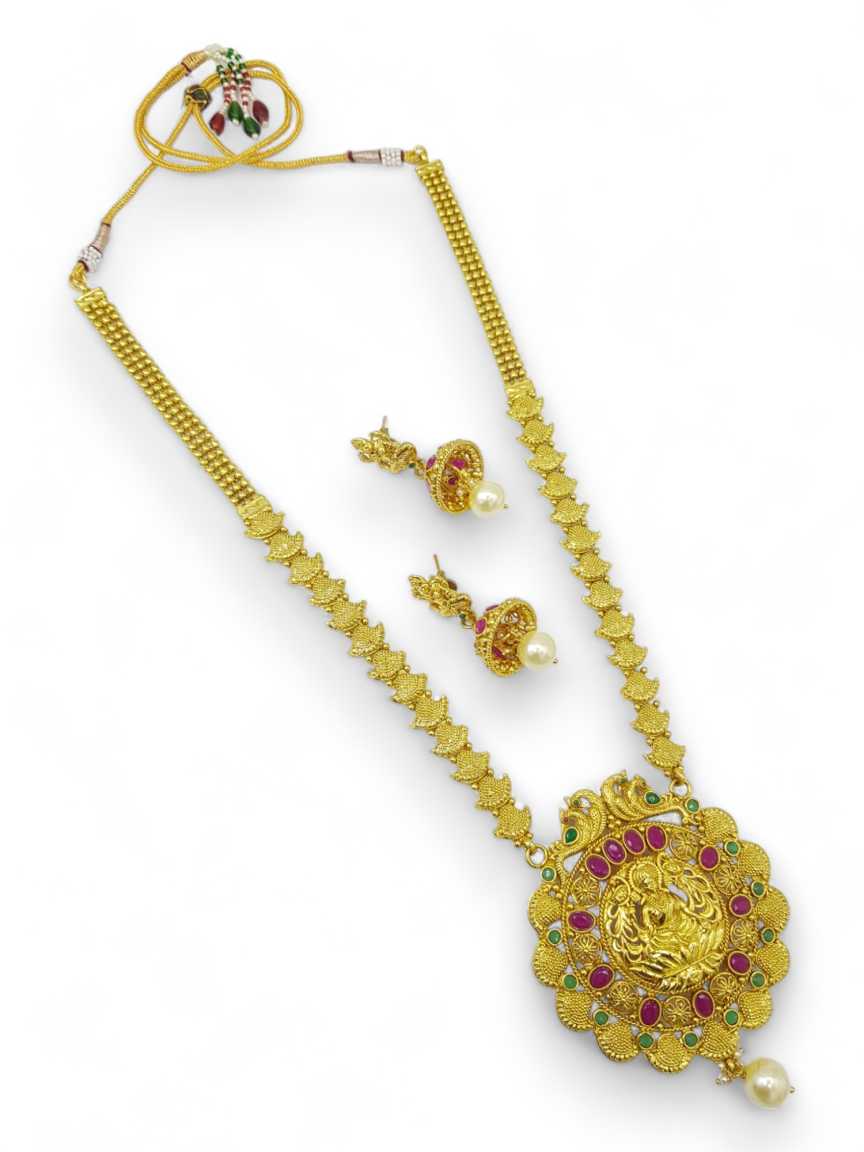 LONG NECKLACE SET WITH PENDANT in TEMPLE Style | Design - 17282
