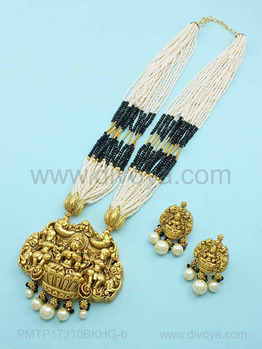 LONG NECKLACE SET WITH PENDANT IN TEMPLE STYLE | DESIGN - 17310
