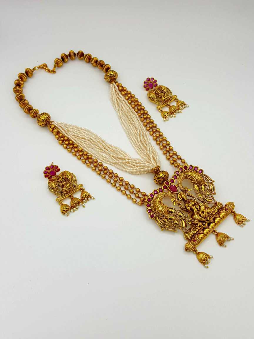 LONG NECKLACE SET WITH PENDANT in TEMPLE Style | Design - 17507
