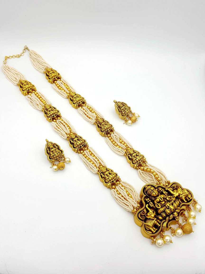 LONG NECKLACE SET WITH PENDANT in TEMPLE Style | Design - 17660