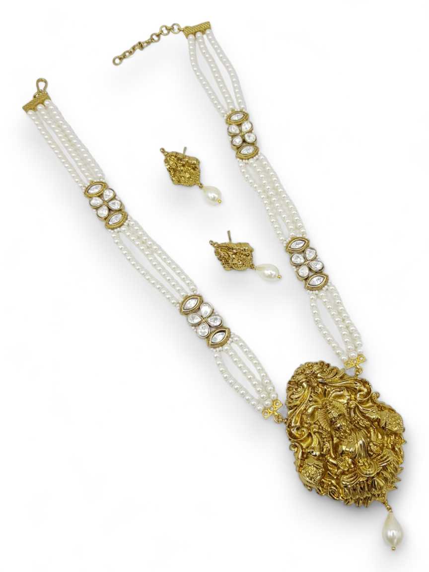LONG NECKLACE SET WITH PENDANT IN TEMPLE STYLE | DESIGN - 22723