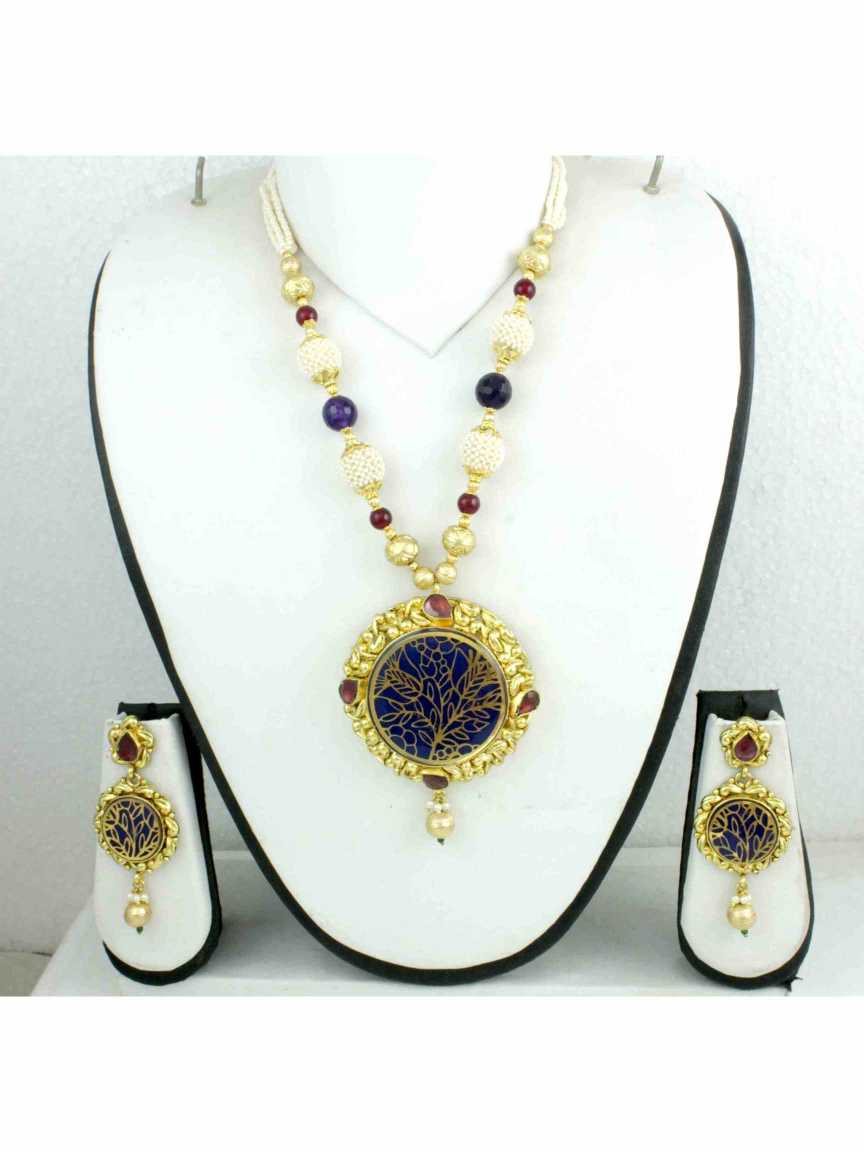 LONG NECKLACE SET WITH PENDANT in THEVA WORK Style | Design - 12833