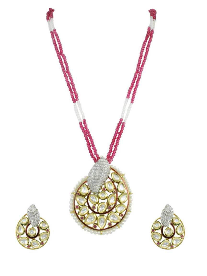 LONG NECKLACE SET WITH PENDANT in VILANDI KUNDAN Style | Design - 11609