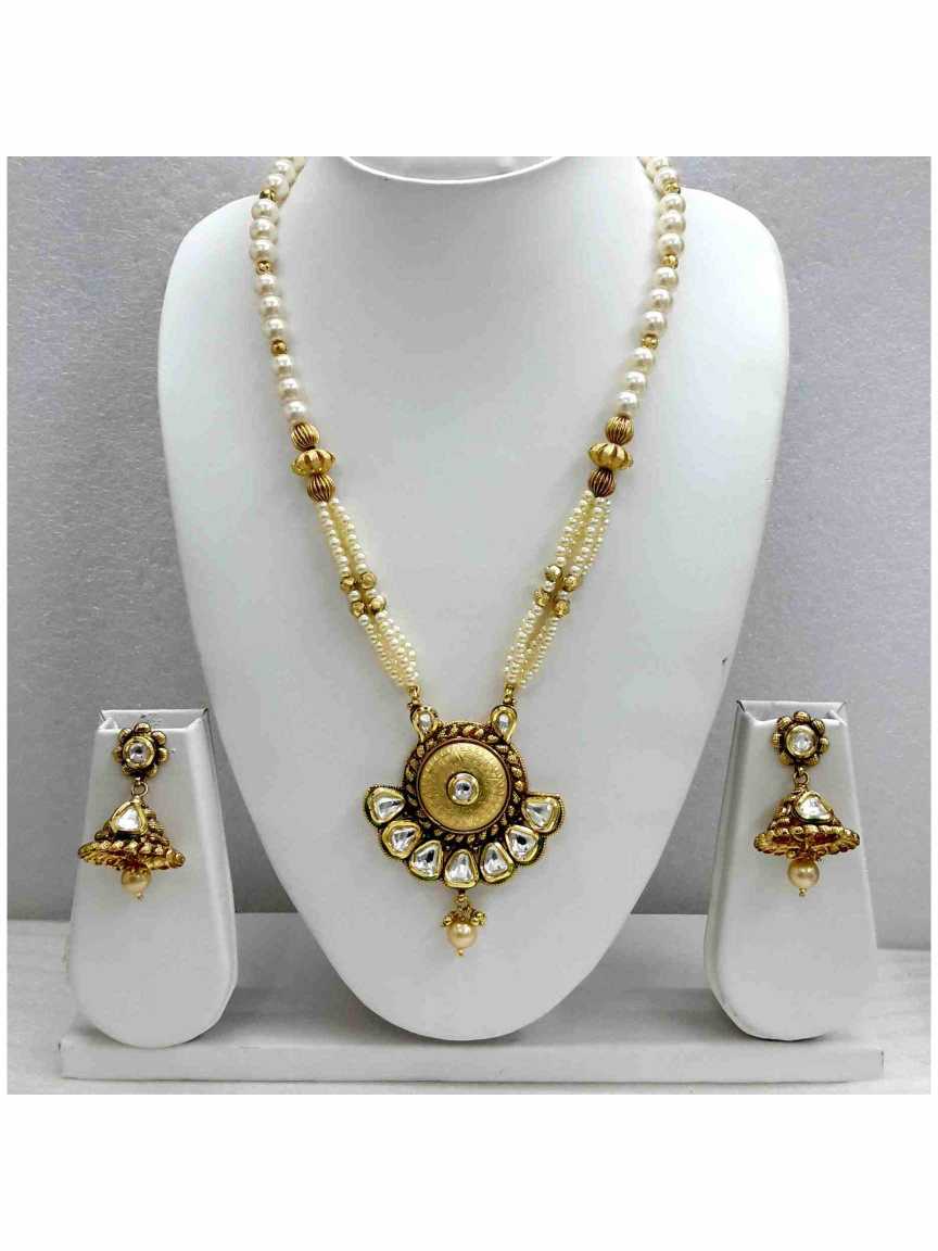 LONG NECKLACE SET WITH PENDANT in VILANDI KUNDAN Style | Design - 13728
