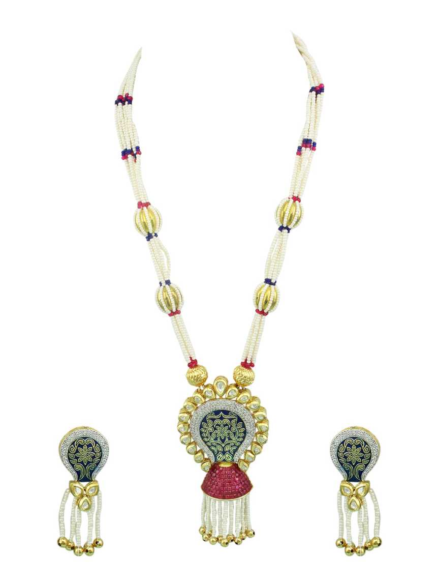 LONG NECKLACE SET WITH PENDANT in VILANDI KUNDAN Style | Design - 15372