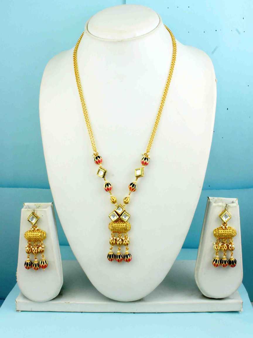 LONG NECKLACE SET WITH PENDANT in VILANDI KUNDAN Style | Design - 16209