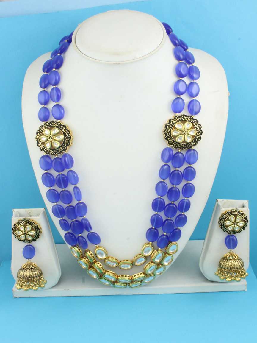 LONG NECKLACE SET WITH PENDANT in VILANDI KUNDAN Style | Design - 16514