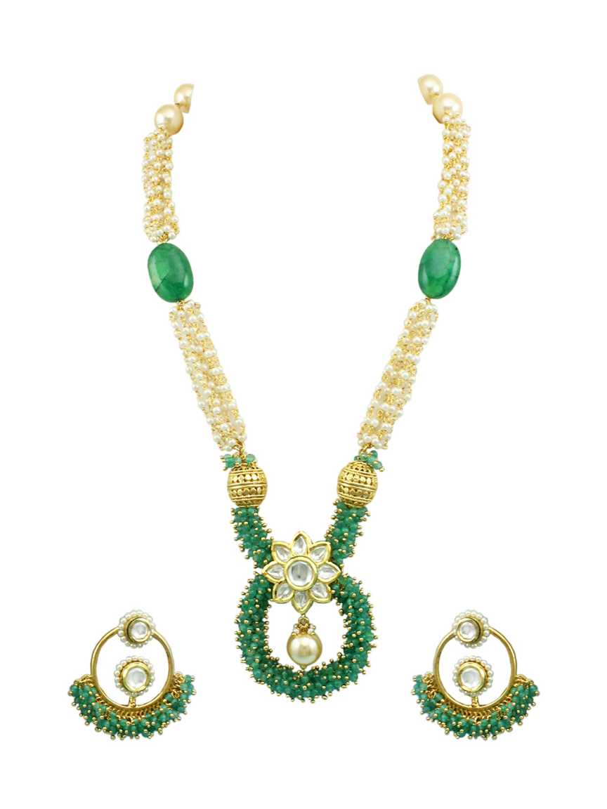 LONG NECKLACE SET WITH PENDANT in VILANDI KUNDAN Style | Design - 16633