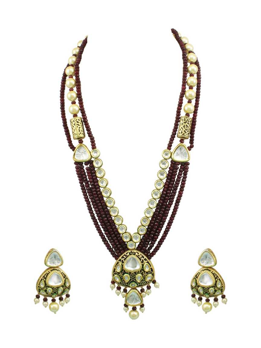 LONG NECKLACE SET WITH PENDANT in VILANDI KUNDAN Style | Design - 16654