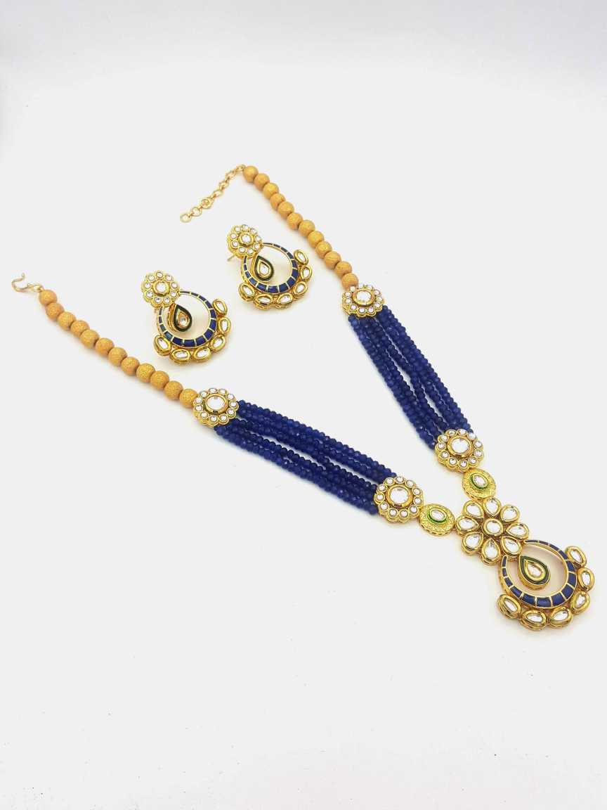 LONG NECKLACE SET WITH PENDANT in VILANDI KUNDAN Style | Design - 16789
