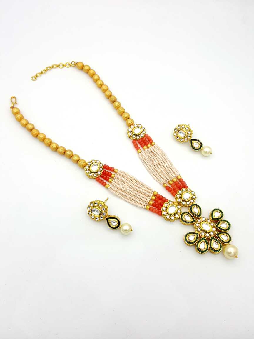 LONG NECKLACE SET WITH PENDANT in VILANDI KUNDAN Style | Design - 17707