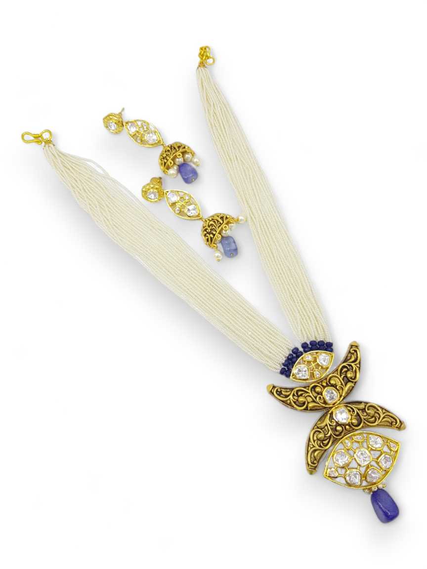 LONG NECKLACE SET WITH PENDANT IN VILANDI KUNDAN STYLE | DESIGN - 17743