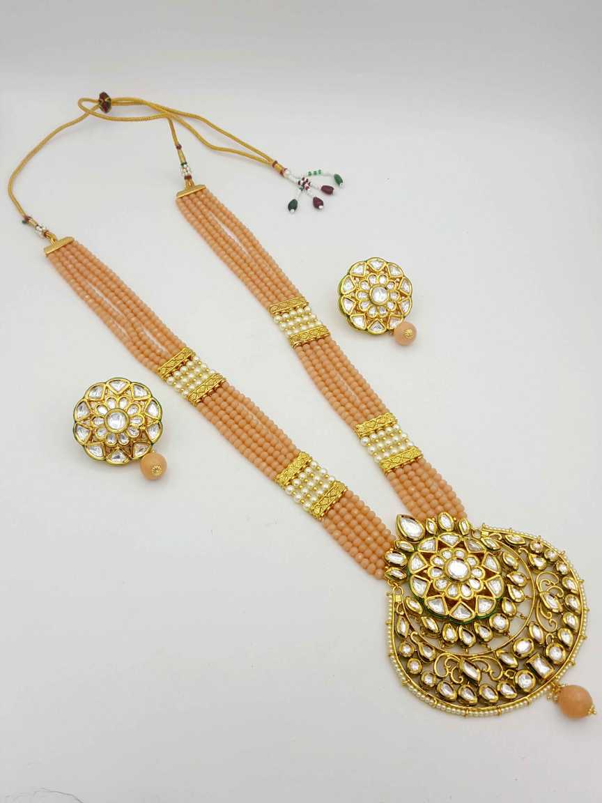 LONG NECKLACE SET WITH PENDANT in VILANDI KUNDAN Style | Design - 19457