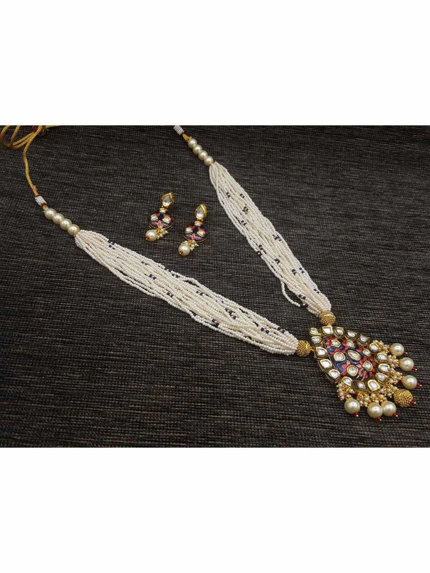 LONG NECKLACE SET WITH PENDANT in VILANDI KUNDAN Style | Design - 20133