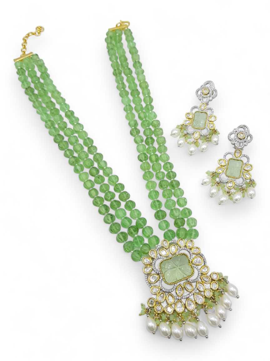 LONG NECKLACE SET WITH PENDANT in VILANDI KUNDAN Style | Design - 21735